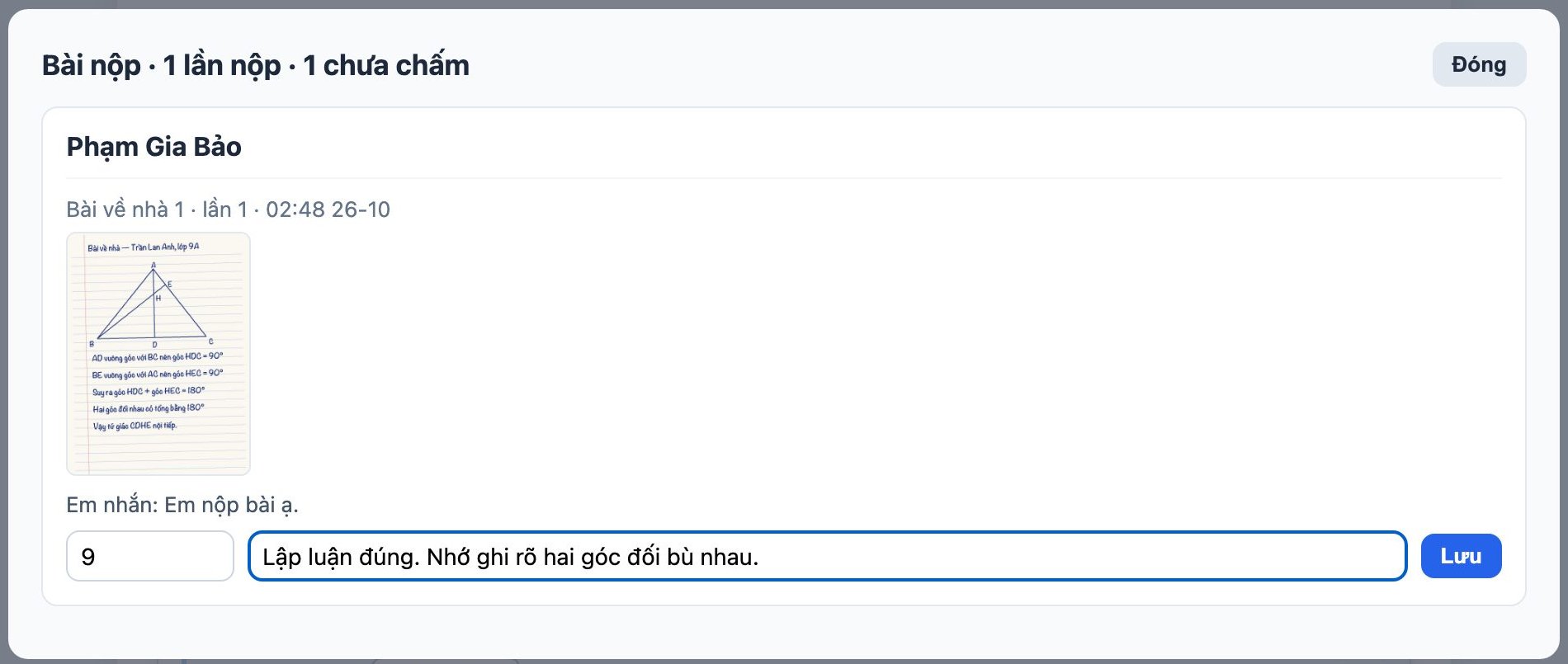 Thầy cô xem bài nộp, cho điểm và nhận xét
