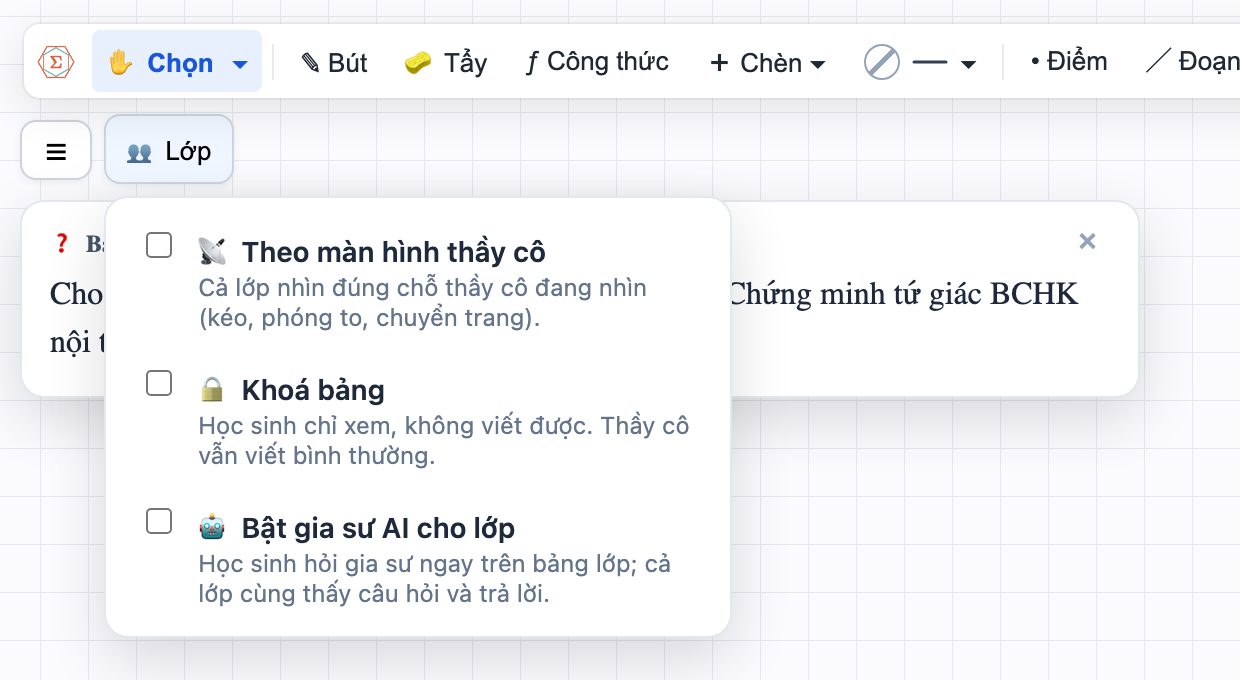 Bảng điều khiển Lớp: Theo màn hình, Khoá bảng