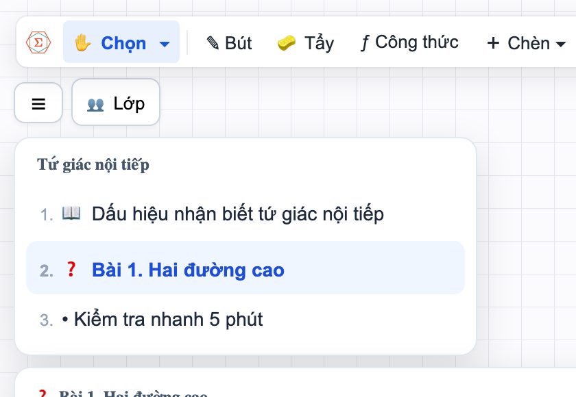 Mục lục bài trên bảng lớp