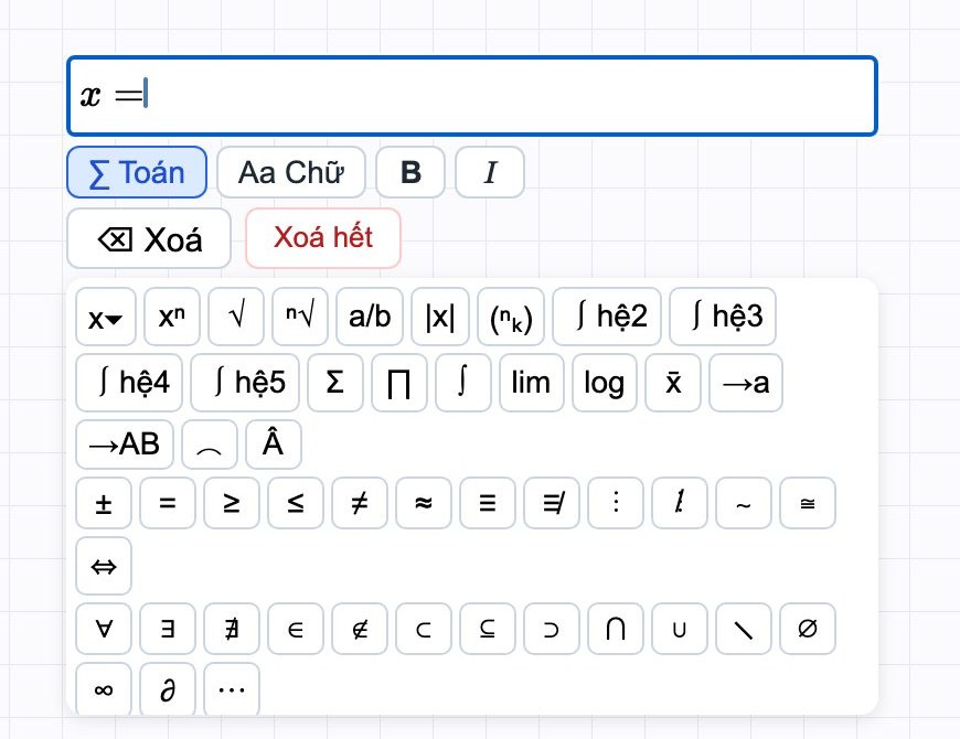 Khung gõ công thức và bảng ký hiệu