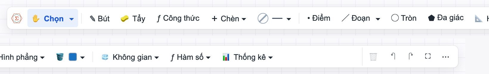 Thanh công cụ của bảng Mathvera