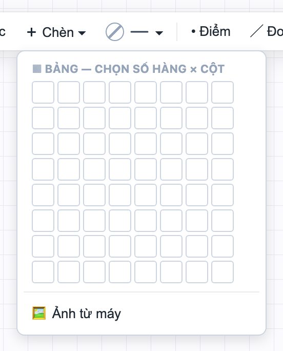 Menu Chèn: lưới chọn bảng và Ảnh từ máy